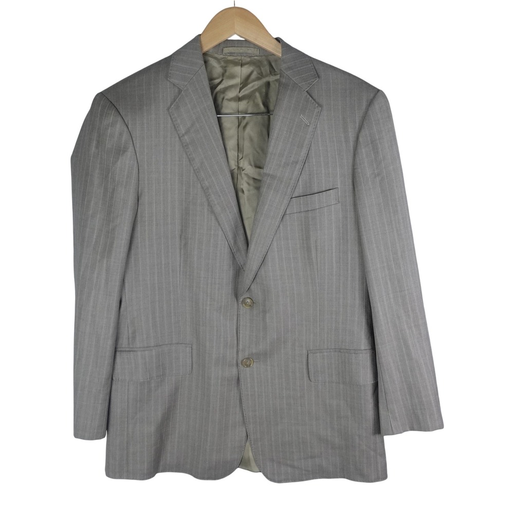 Loro Piana Super 120s Wool Blazer Mens Grey Tan Pinstripe Sport Coat 40R Fit-Wel